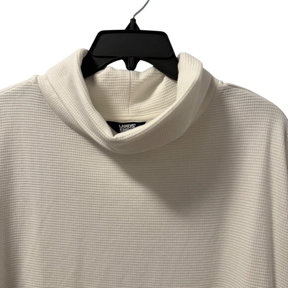 Lands End Ivory Waffle Knit Turtleneck Sz L Soft Cozy Layering Top - Picture 7 of 12